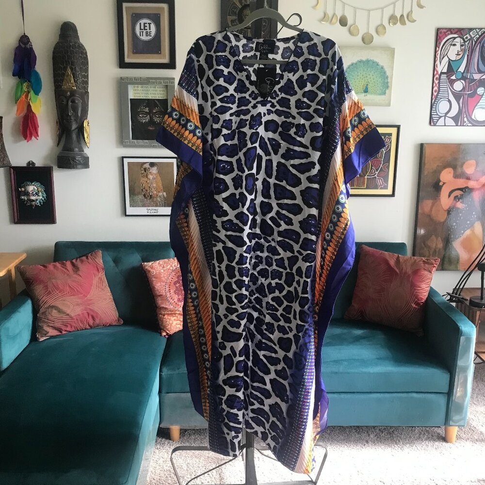 Goddess by WINLAR African Print Long Kaftan Lounge Dress O/S Caftan NWT